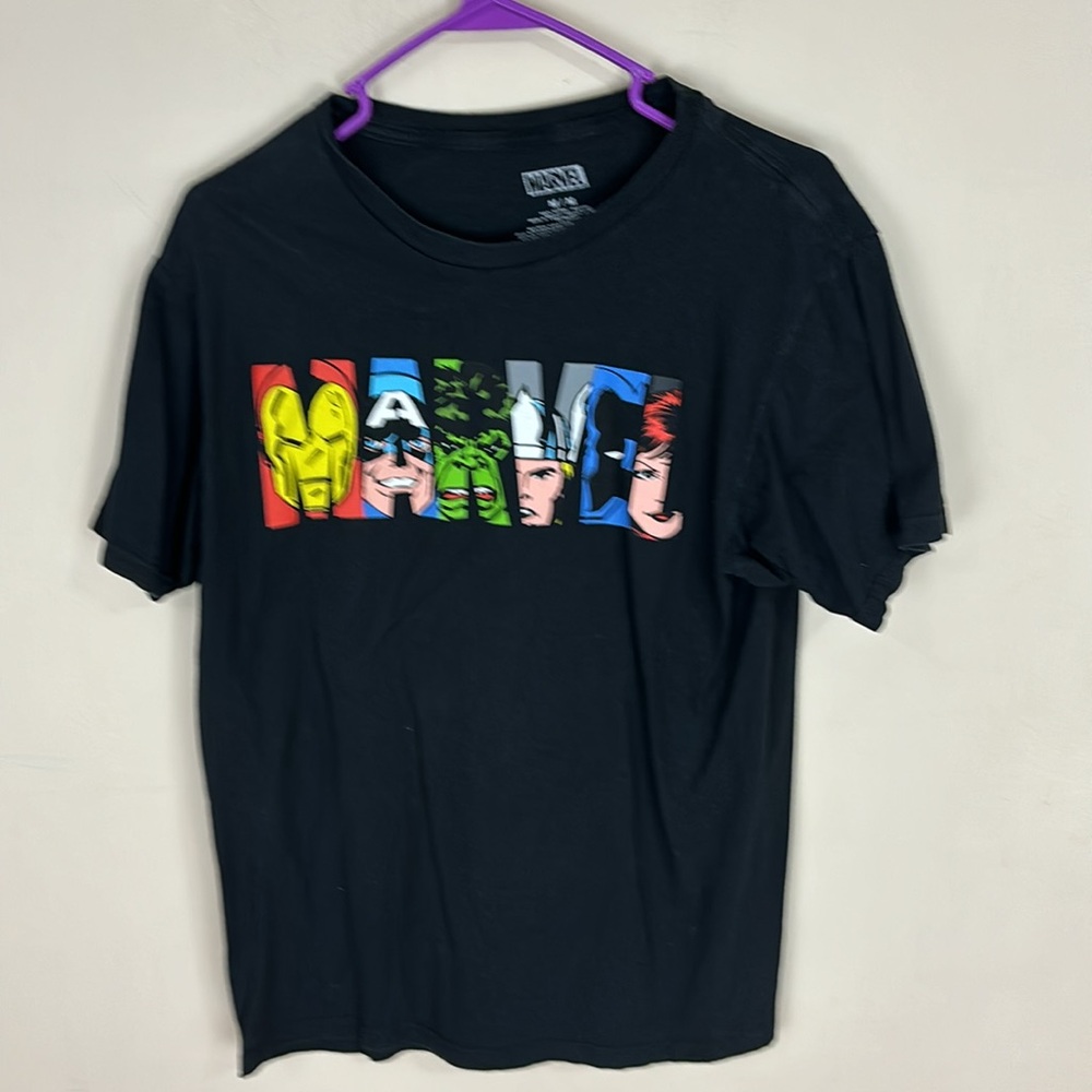 Black  Cotton Marvel Tee T-Shirt Character Letters Size Medium